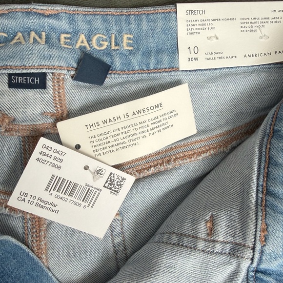 Women's American Eagle Jeans Stretch High Rise Baggy Wide Leg, Sz 10 L30 - Picture 3 of 7